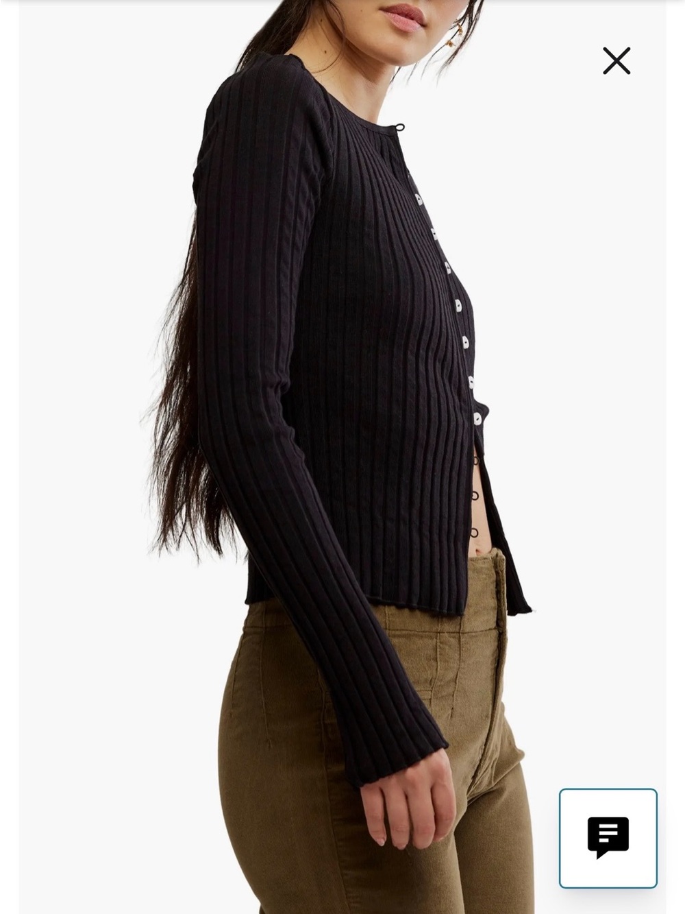 Free People Black Ribbed Button-Front Cardigan/Top Size small - Picture 3 of 10